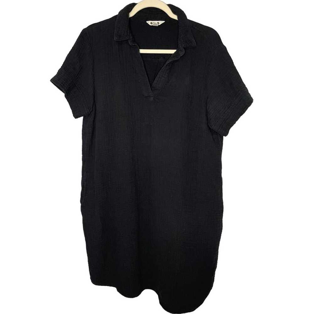 Three Dots Black Gauzy Cotton Casual Shirt Dress … - image 1