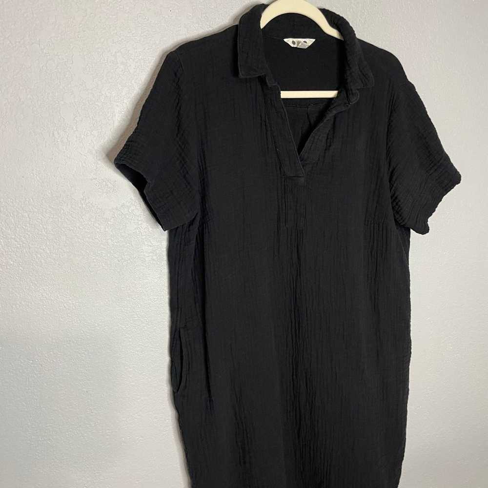 Three Dots Black Gauzy Cotton Casual Shirt Dress … - image 3