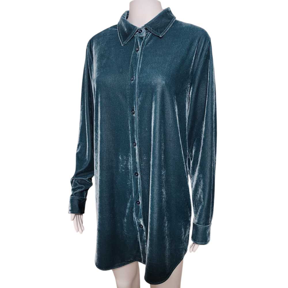 Soft Surroundings Women Teal Velvet Boyfriend Tun… - image 2