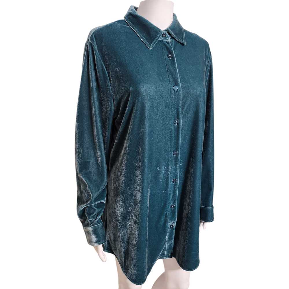 Soft Surroundings Women Teal Velvet Boyfriend Tun… - image 4