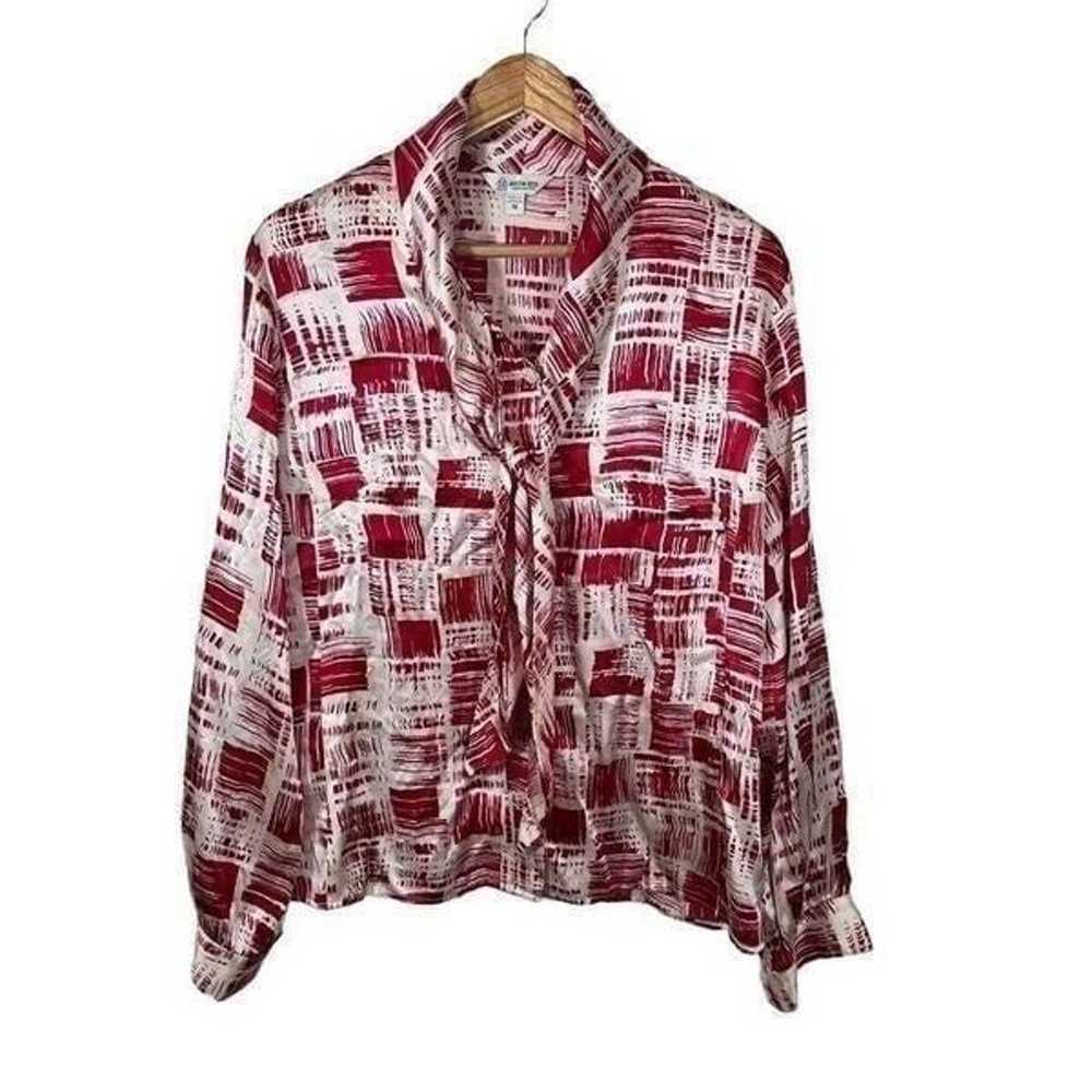 Austin Reed Silk Red & Cream Abstract Print Butto… - image 1