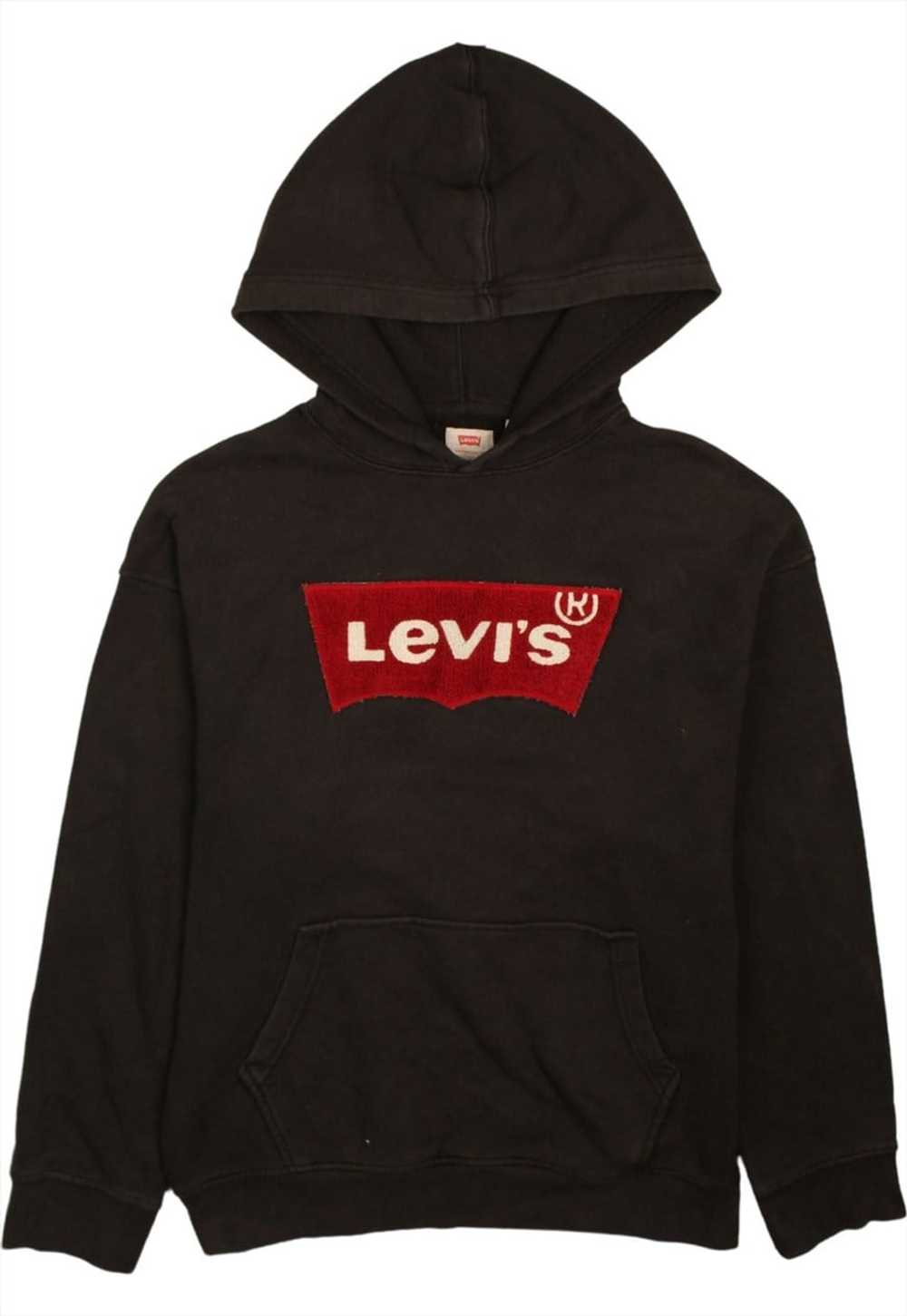 Vintage 90's Levi's Hoodie Spellout Pullover Blac… - image 1