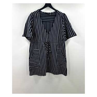 STORIA 100% Cotton Striped Mini Deep V Dress Size 