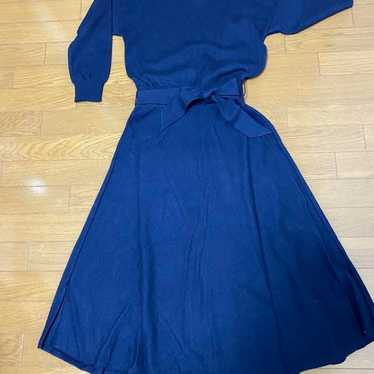 INDIVI Navy V-Neck Knit Dress Size 38 - image 1