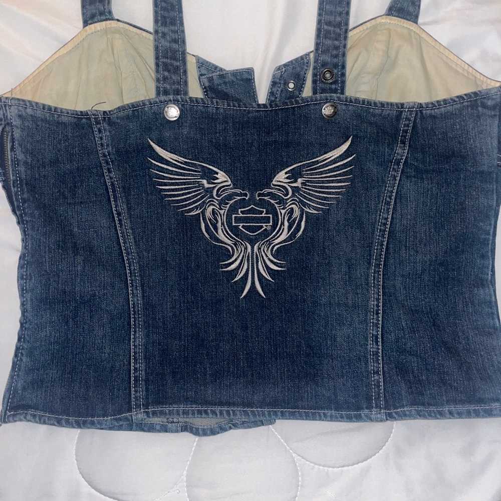 Harley Davidson Denim Vest Women's Lace Up Large - image 1