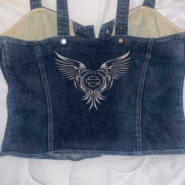 Harley Davidson Denim Vest Women's Lace Up Large - image 1