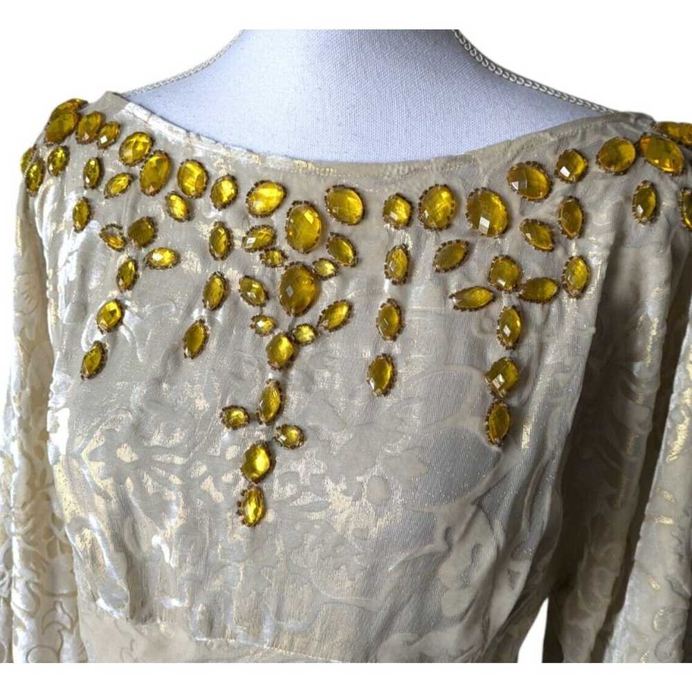 Vintage Cache Gold Silk Blend Velvet Beaded Metal… - image 4