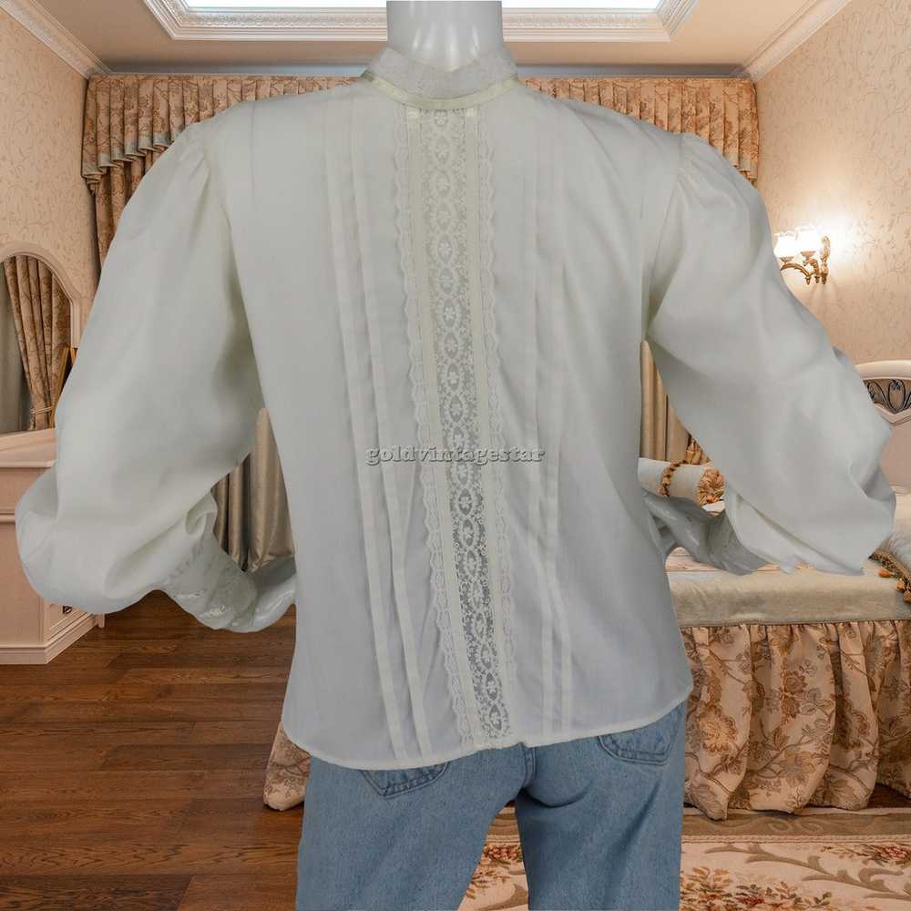 Vintage White Lace Button Up Shirt Blouse - image 8