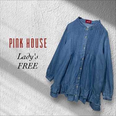 PINK HOUSE Denim Shirt with Ruffles, 1990s, Rare