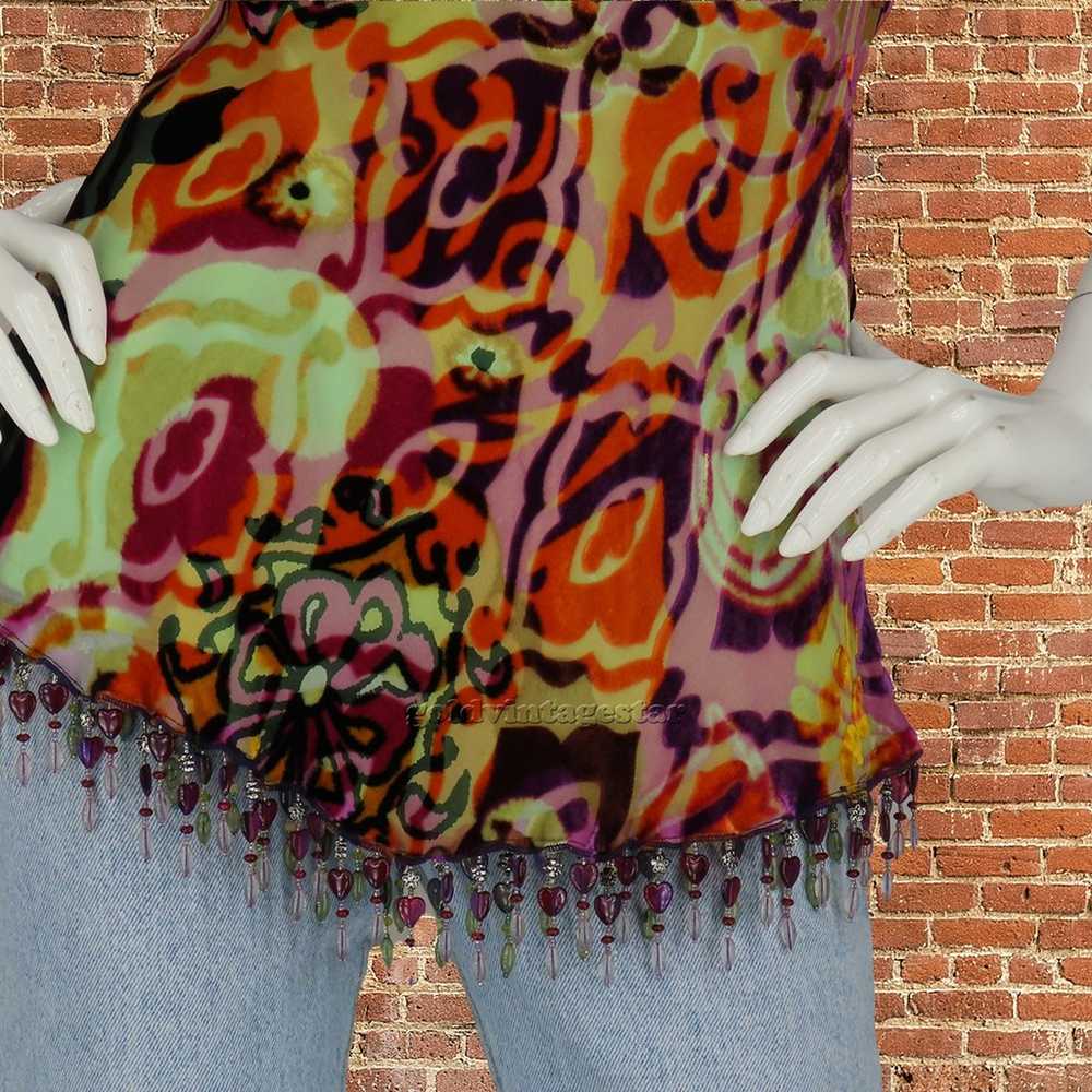 Vintage Y2K Mary Couture Boho Fringe Floral Silk … - image 11