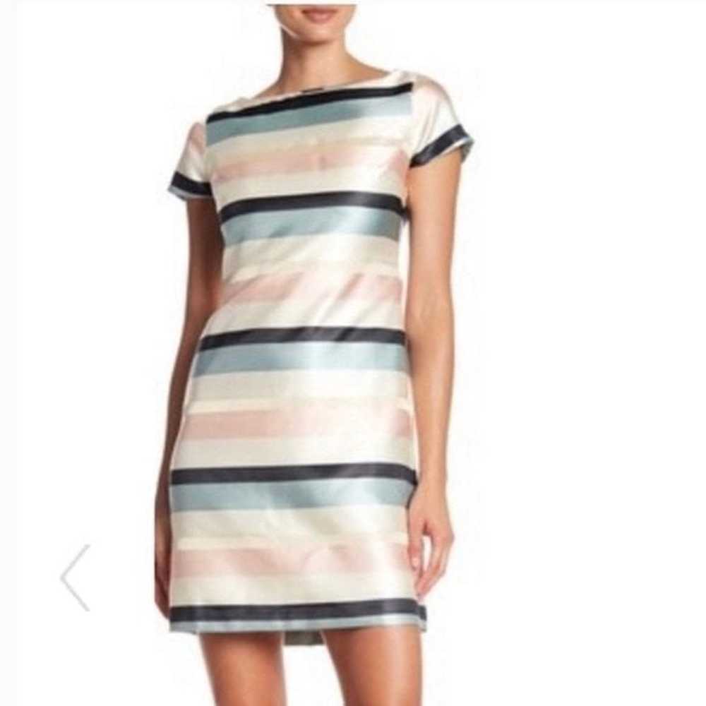 Striped Satin Sheen Sheath Short Sleeve Mini Dres… - image 1