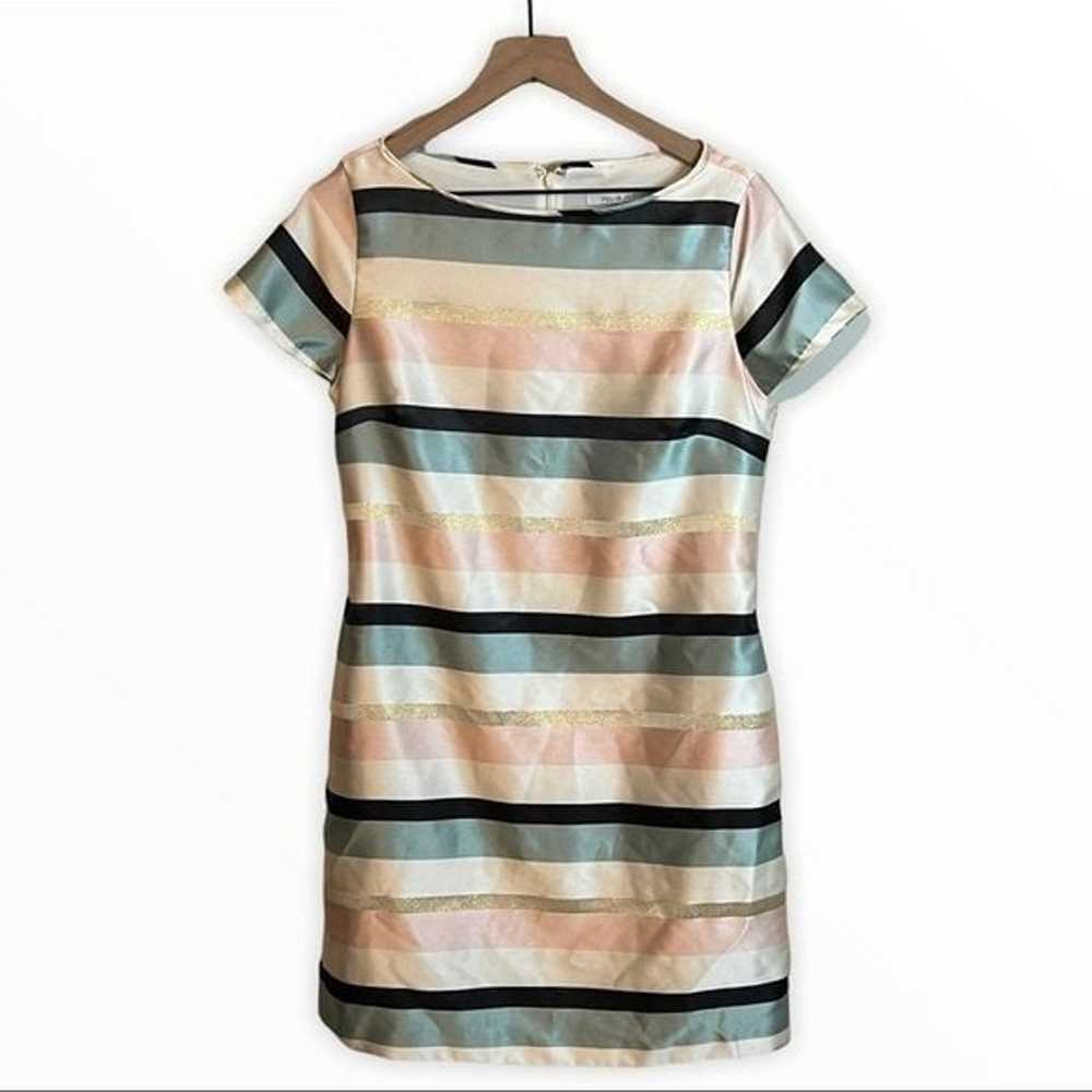 Striped Satin Sheen Sheath Short Sleeve Mini Dres… - image 3