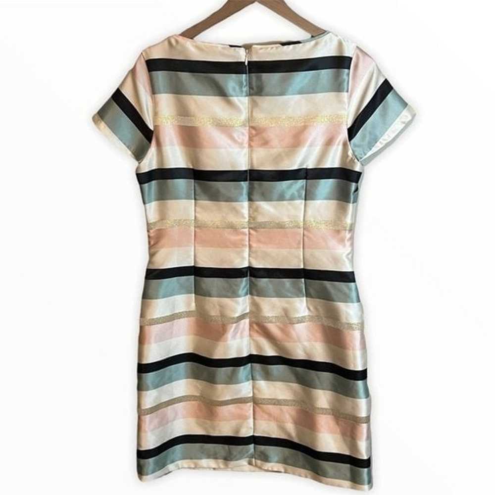 Striped Satin Sheen Sheath Short Sleeve Mini Dres… - image 4