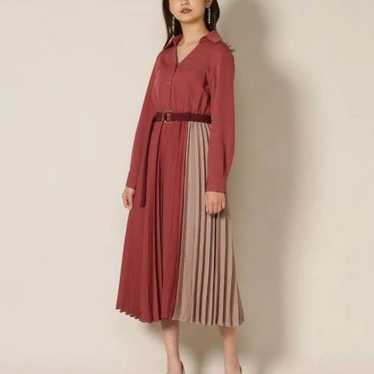 REDYAZEL Shirt Collar Bicolor Pleated Dress in Pi… - image 1