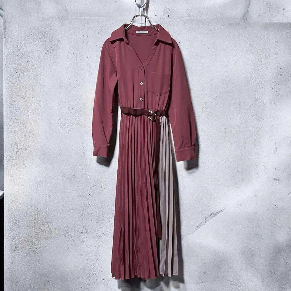 REDYAZEL Shirt Collar Bicolor Pleated Dress in Pi… - image 4