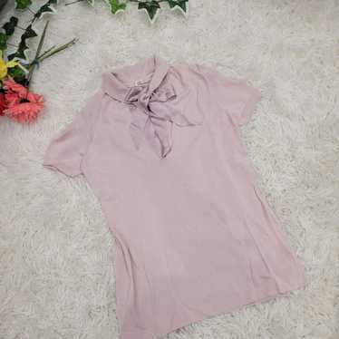 HERMES Pink Bowtie Ribbon Blouse Thin Knit Short S