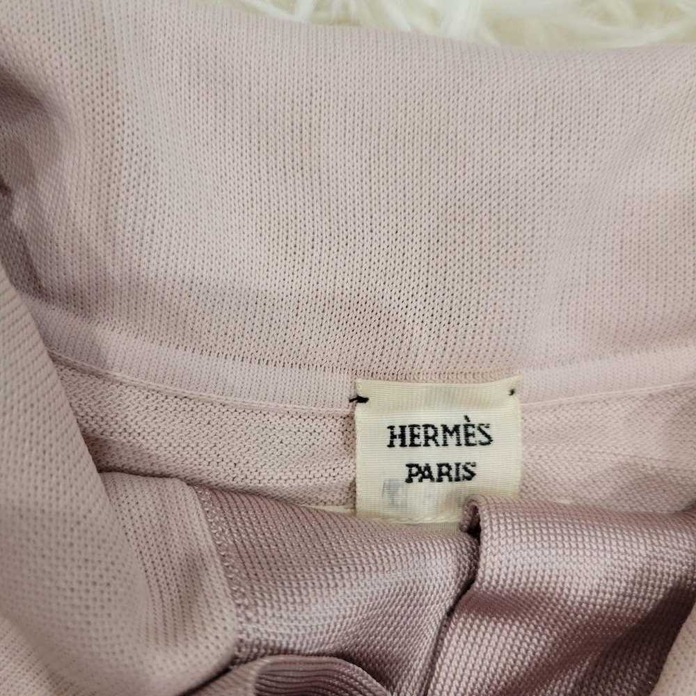 HERMES Pink Bow Tie Ribbon Blouse, Thin Knit, Sho… - image 4