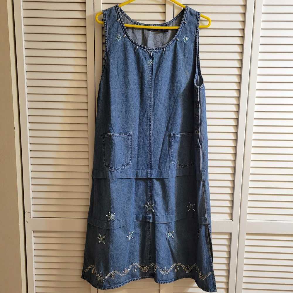 Vintage Agapo Denim Dress Size XL Sleeveless Bead… - image 1