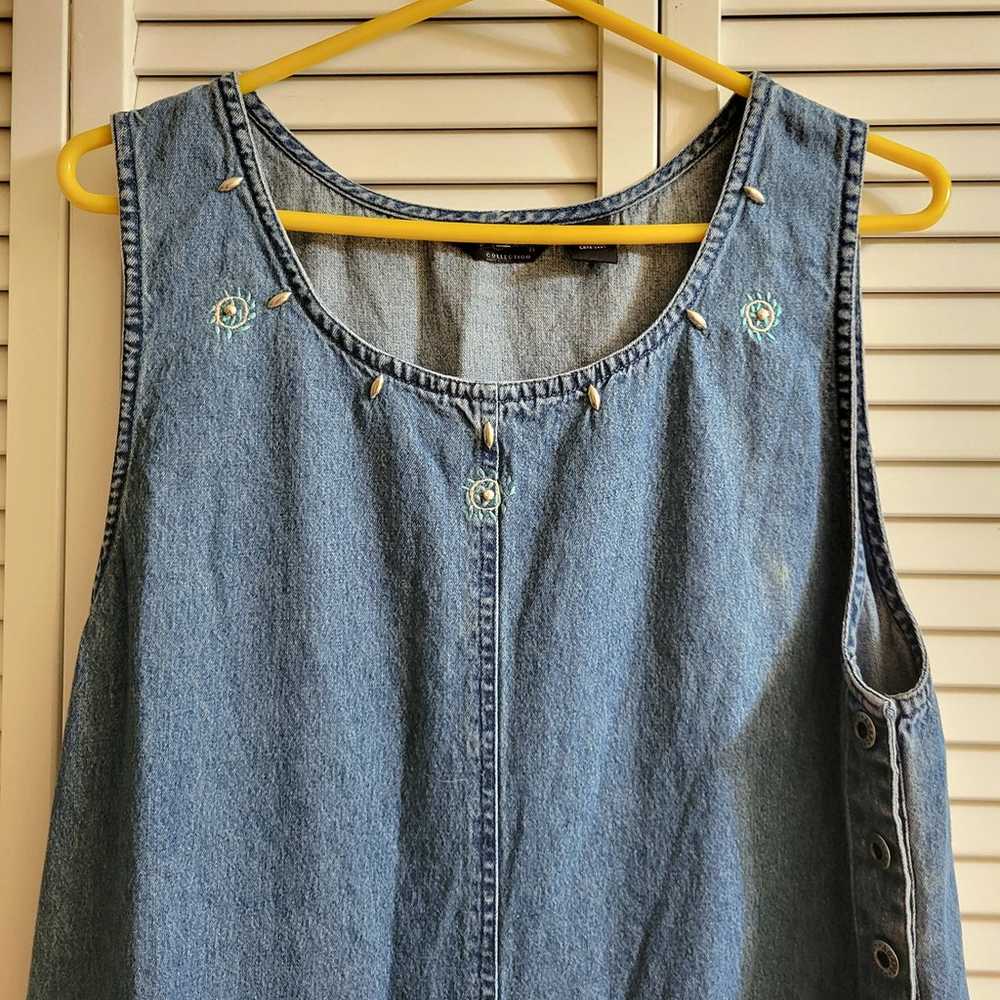 Vintage Agapo Denim Dress Size XL Sleeveless Bead… - image 2