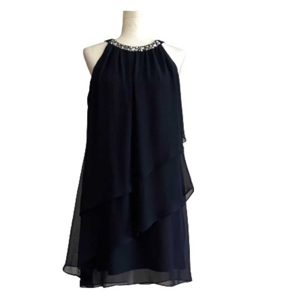 Jessica Howard Cocktail Dress Navy Blue Chiffon R… - image 12