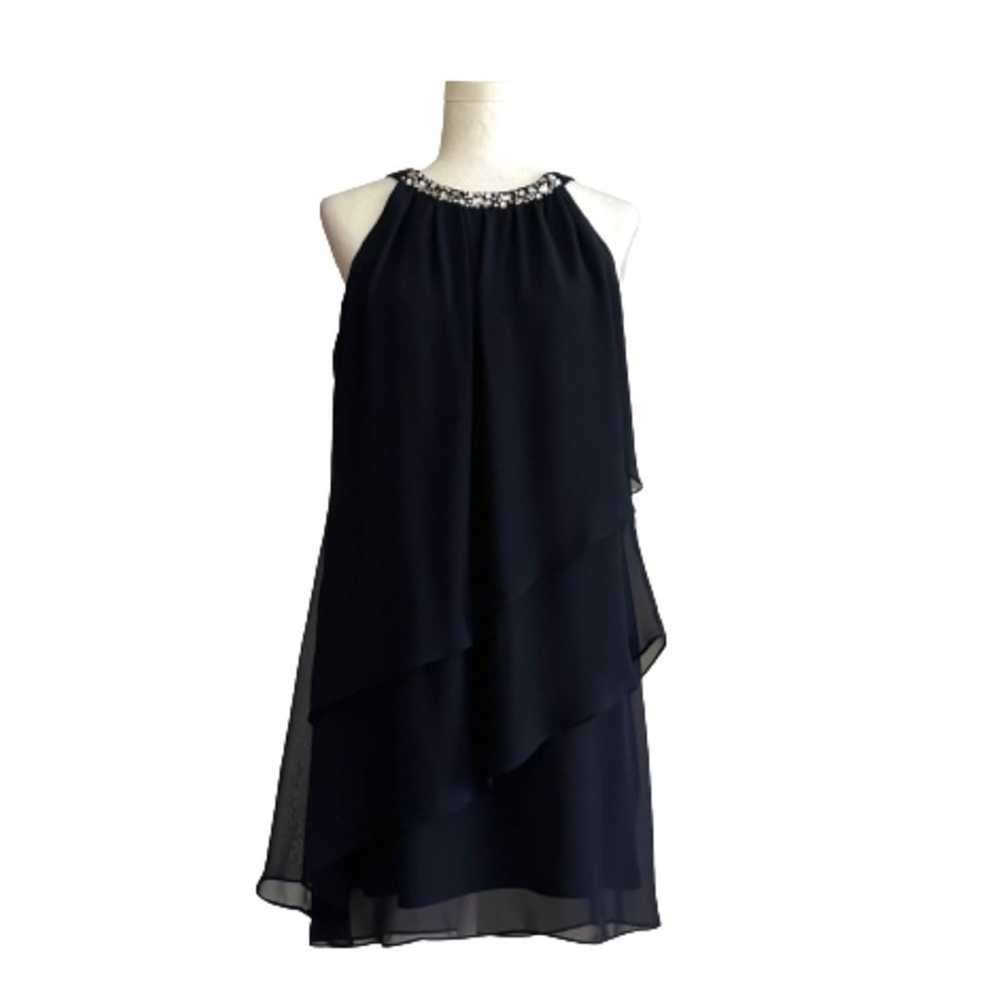 Jessica Howard Cocktail Dress Navy Blue Chiffon R… - image 1