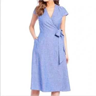 Alex Marie Womens Faux Wrap Dress Linen Chambray … - image 1