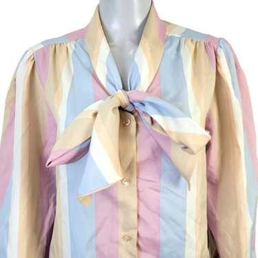 Vintage Vintage 70s Stripe Blouse Shirt Women 14 … - image 1