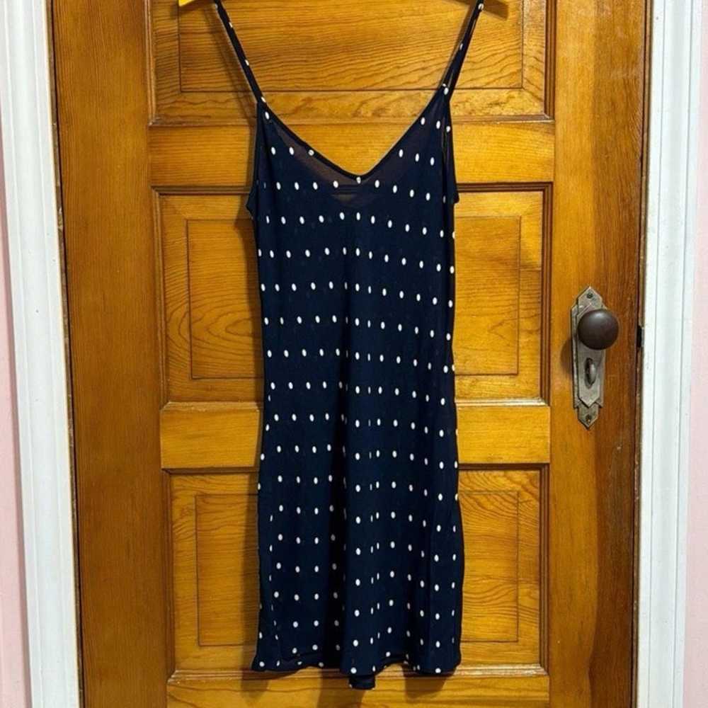 Reformation sheer navy blue polka dot slip dress … - image 1