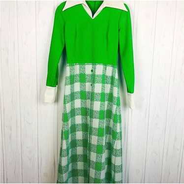 DRESS Vintage Green and White Long Sleeves S