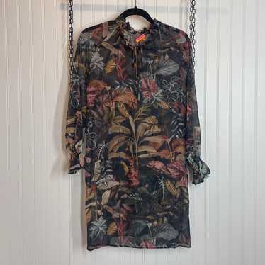 Vilagallo Velma Leaf Aloha Print Sheer Tie Neck Mi