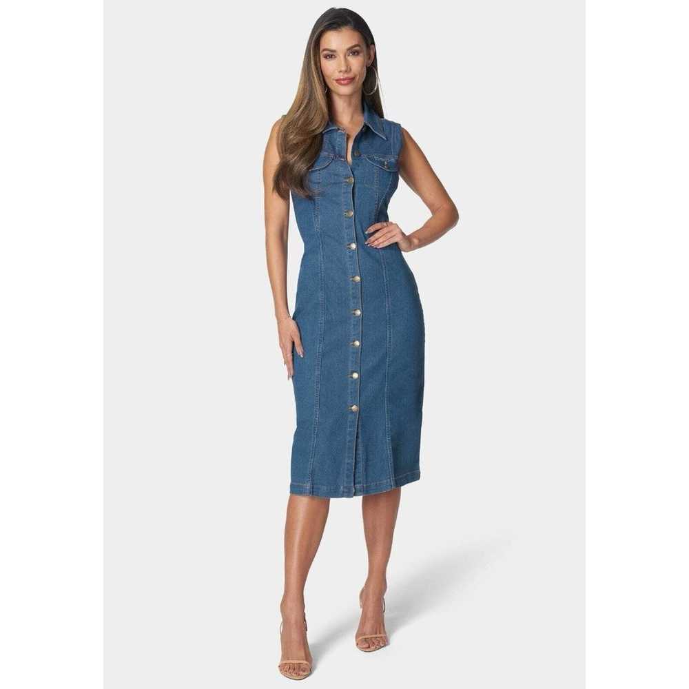 Bebe Denim Midi Shirt Dress Women’s Small Sleevel… - image 1