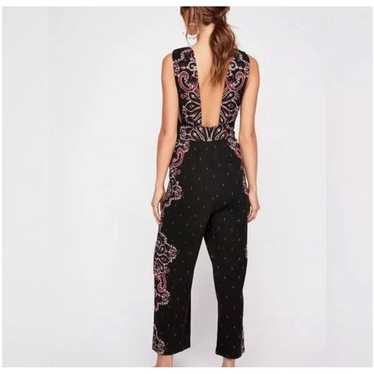 Free People Setting Sun Printed Jumpsuit Black Fl… - image 1