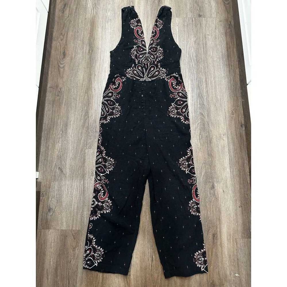 Free People Setting Sun Printed Jumpsuit Black Fl… - image 3