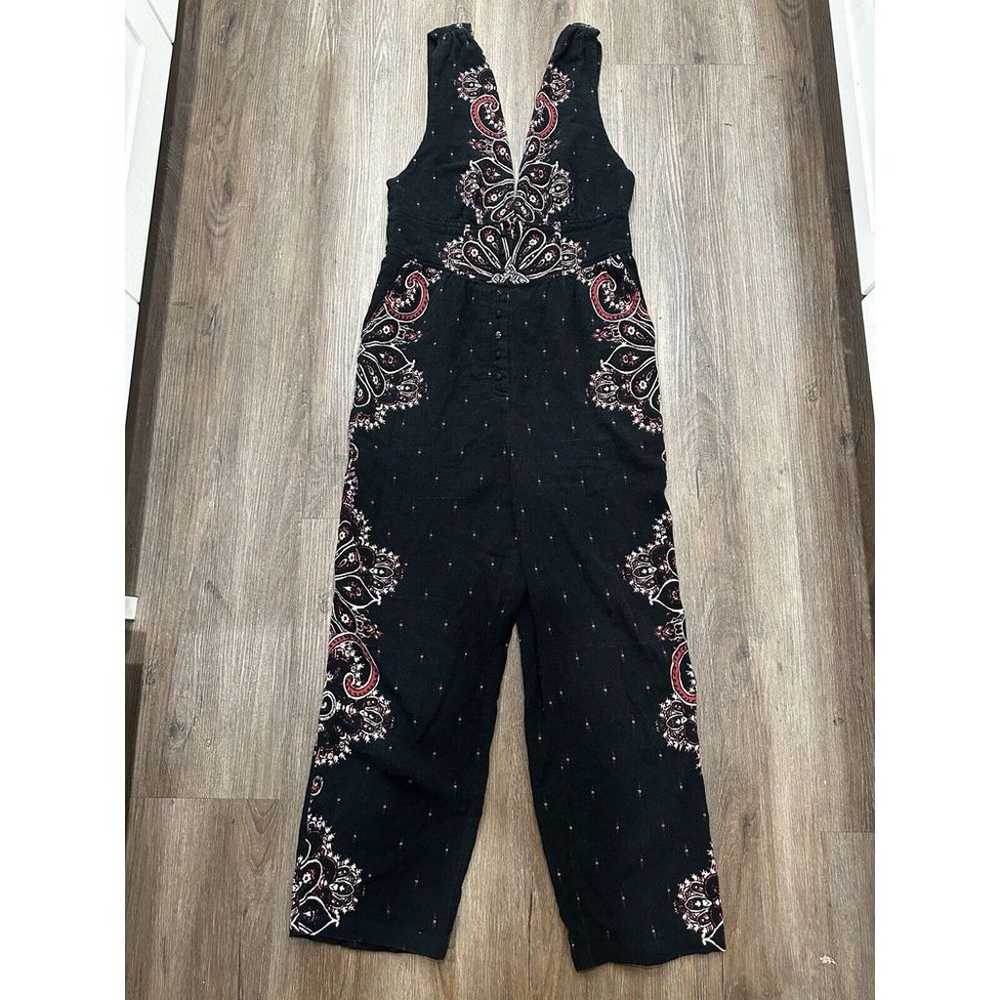 Free People Setting Sun Printed Jumpsuit Black Fl… - image 4