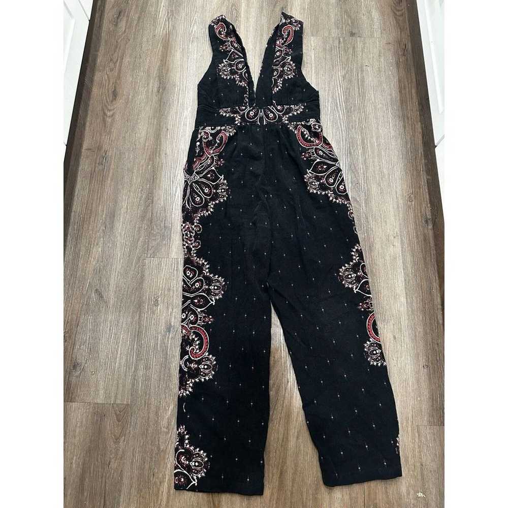 Free People Setting Sun Printed Jumpsuit Black Fl… - image 5