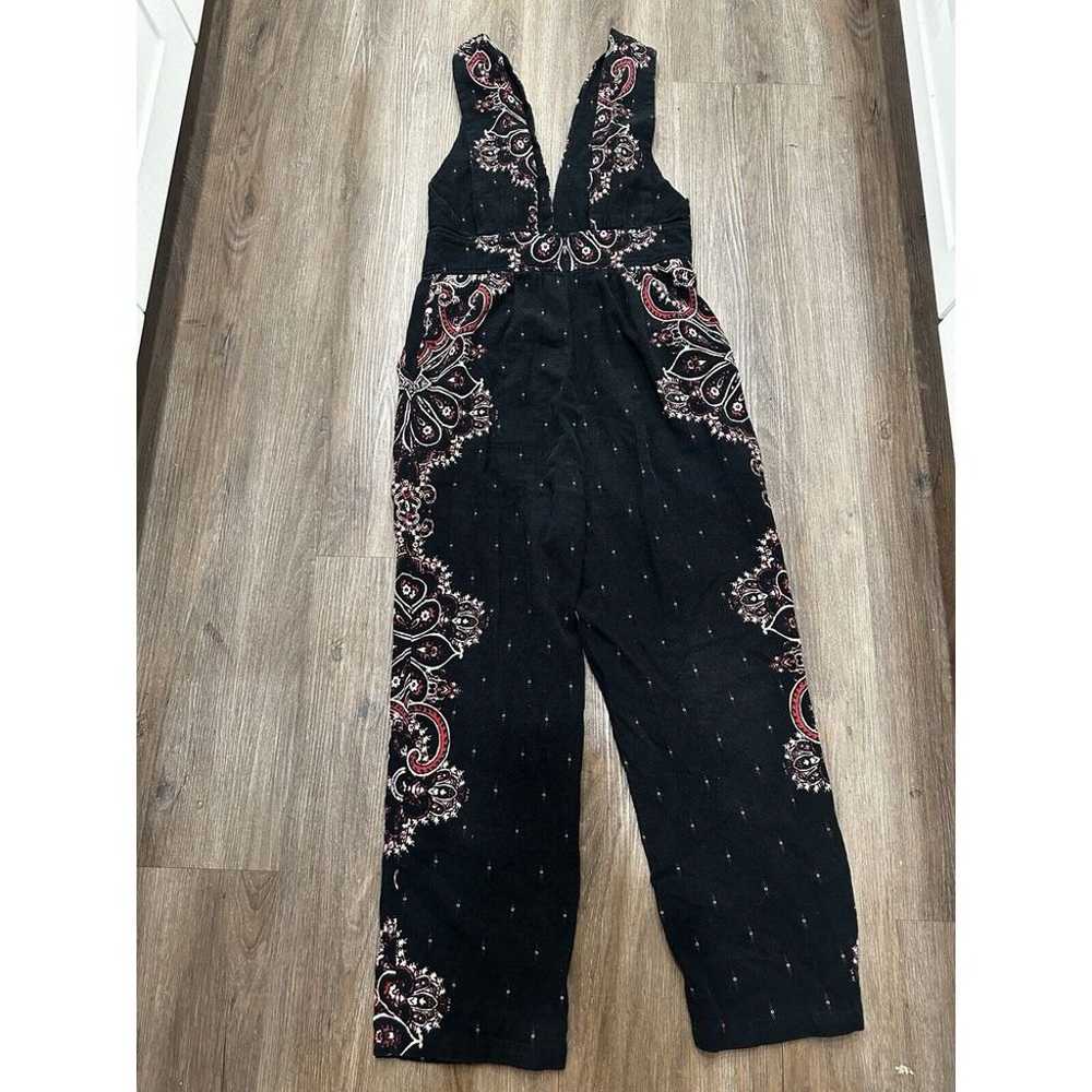 Free People Setting Sun Printed Jumpsuit Black Fl… - image 6