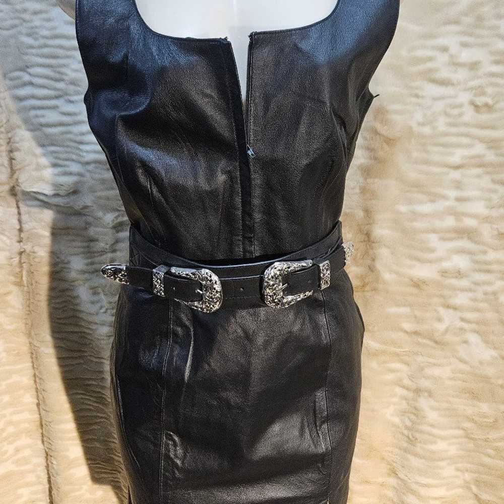 Womens Sexy Black Leather Dress - image 2