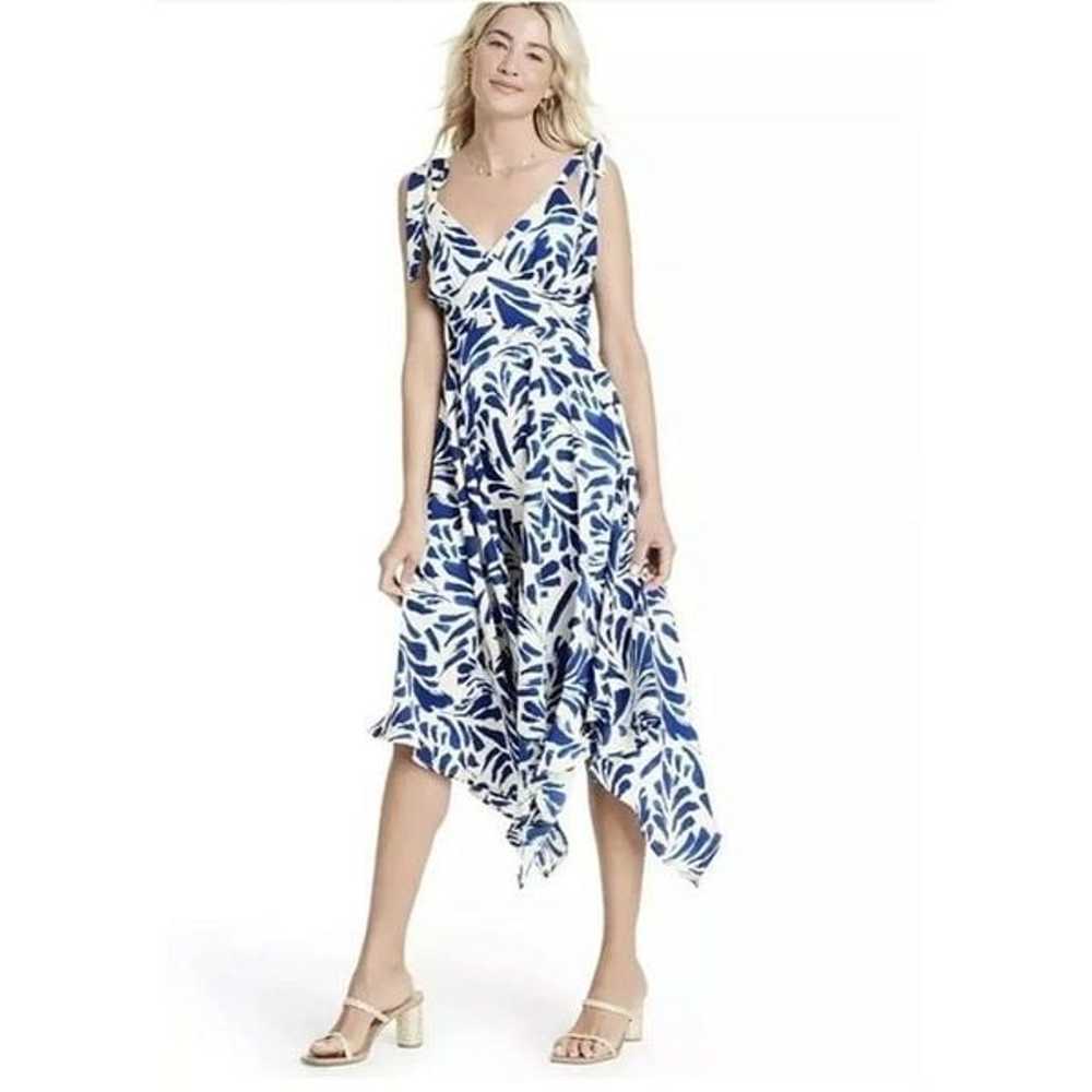 Alexis Target Blue Botanical Asymmetrical Dress s… - image 1