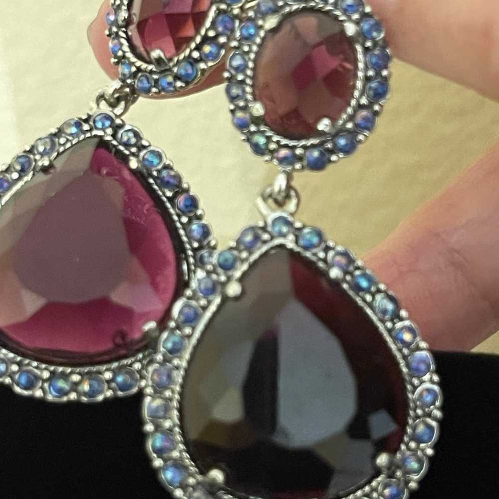 Vintage NR Nancy and Ride Blue Marcasite Ruby Dro… - image 4