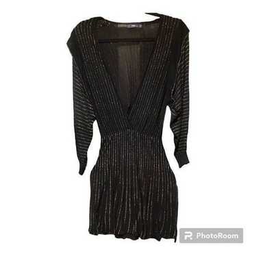 Zara Black Gold Shimmer Threaded Midi Dress - image 1