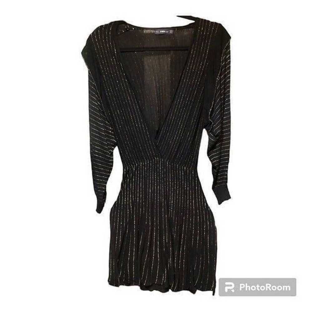 Zara Black Gold Shimmer Threaded Midi Dress - image 8