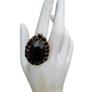 VINTAGE GOLDTONE WITH BLACK GLASS RHINESTONES STR… - image 1