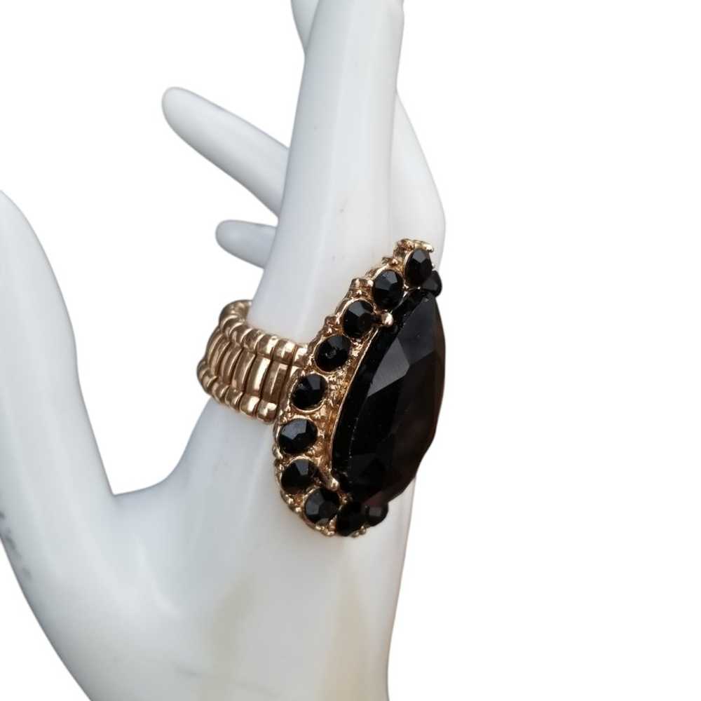 VINTAGE GOLDTONE WITH BLACK GLASS RHINESTONES STR… - image 2