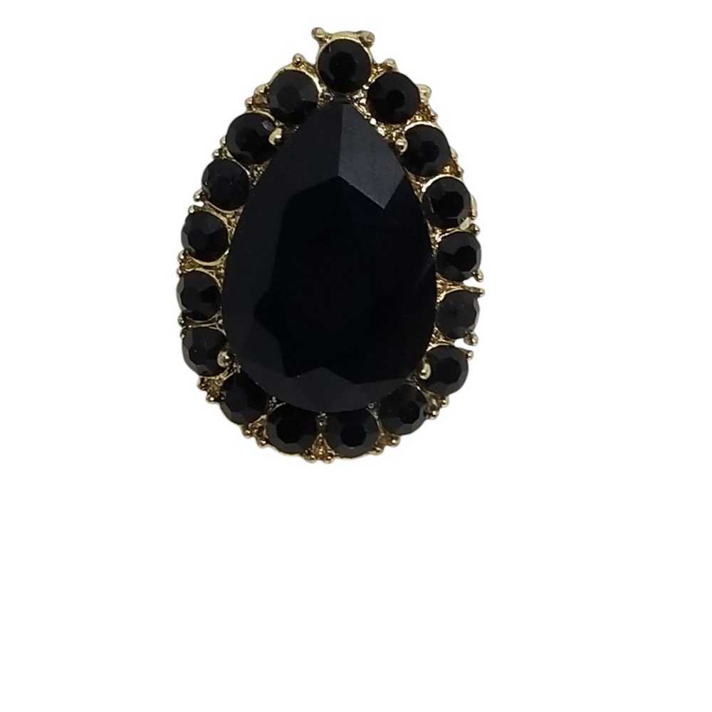 VINTAGE GOLDTONE WITH BLACK GLASS RHINESTONES STR… - image 3