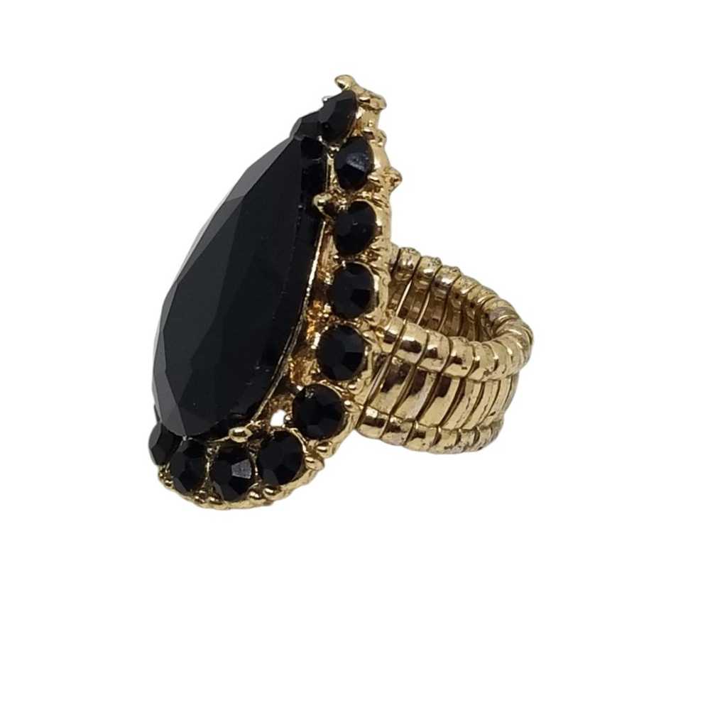 VINTAGE GOLDTONE WITH BLACK GLASS RHINESTONES STR… - image 4