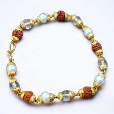 Vintage 18k GP Pearl and rudraksha bracelet - image 1