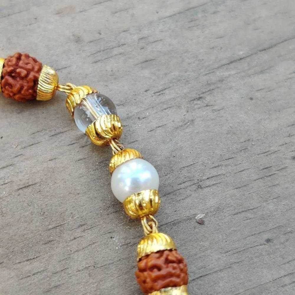 Vintage 18k GP Pearl and rudraksha bracelet - image 4