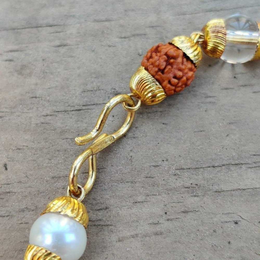 Vintage 18k GP Pearl and rudraksha bracelet - image 5