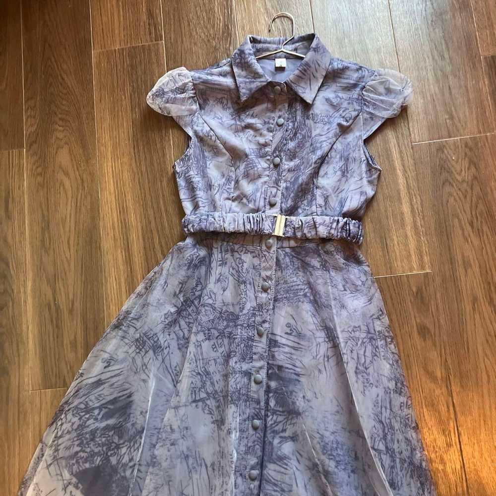 Blue-gray short-sleeve party dress - image 1