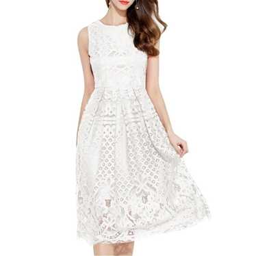 NWOT Veiisar Sleeveless Lace Eyelet Midi Dress Whi